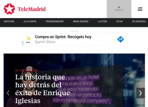 How telemadrid.es looks like on a tablet such as an iPad.