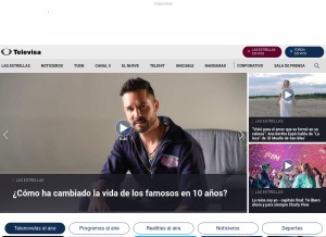 How televisa.com looks like on a tablet such as an iPad.