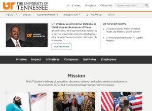 How tennessee.edu looks like on a tablet such as an iPad.