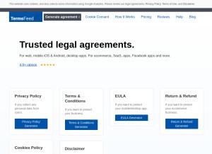 How termsfeed.com looks like on a tablet such as an iPad.