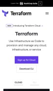 How terraform.io looks like on a mobile device such as an iPhone.