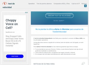 How testdevelocidad.es looks like on a tablet such as an iPad.