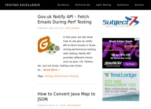 How testingexcellence.com looks like on a tablet such as an iPad.