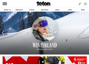 How tetongravity.com looks like on a tablet such as an iPad.