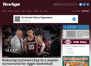 How texags.com looks like on a tablet such as an iPad.
