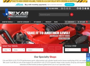 How texas-speed.com looks like on a tablet such as an iPad.