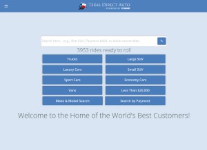 How texasdirectauto.com looks like on a tablet such as an iPad.