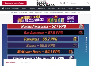 How texasfootball.com looks like on a tablet such as an iPad.