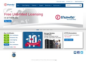 How thawte.com looks like on a tablet such as an iPad.
