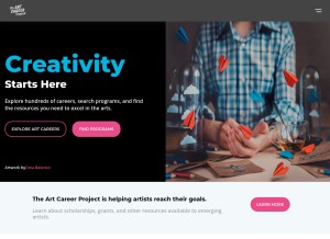 How theartcareerproject.com looks like on a tablet such as an iPad.