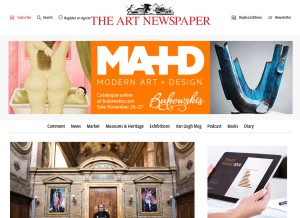 How theartnewspaper.com looks like on a tablet such as an iPad.