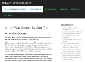 How theartofwarquotes.com looks like on a tablet such as an iPad.