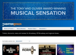 How theatermania.com looks like on a tablet such as an iPad.
