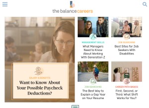 How thebalancecareers.com looks like on a tablet such as an iPad.