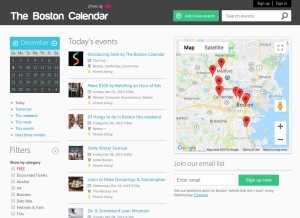 How thebostoncalendar.com looks like on a tablet such as an iPad.