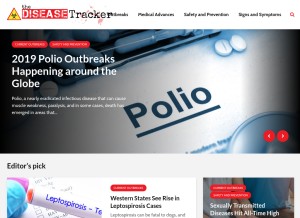 How thediseasetracker.com looks like on a tablet such as an iPad.