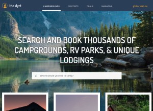 How thedyrt.com looks like on a tablet such as an iPad.