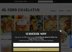 How thefoodcharlatan.com looks like on a tablet such as an iPad.