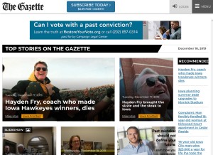 How thegazette.com looks like on a tablet such as an iPad.