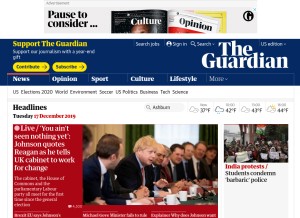 How theguardian.com looks like on a tablet such as an iPad.