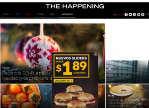 How thehappening.com looks like on a tablet such as an iPad.