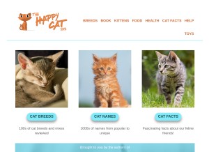 How thehappycatsite.com looks like on a tablet such as an iPad.