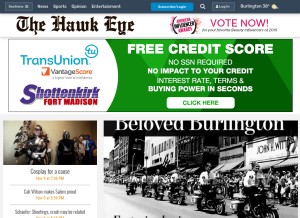 How thehawkeye.com looks like on a tablet such as an iPad.