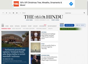 How thehindu.com looks like on a tablet such as an iPad.