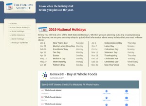How theholidayschedule.com looks like on a tablet such as an iPad.