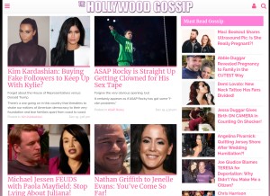 How thehollywoodgossip.com looks like on a tablet such as an iPad.