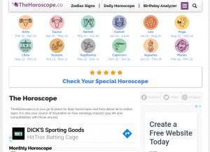 How thehoroscope.co looks like on a tablet such as an iPad.