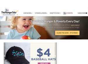 How thehungersite.com looks like on a tablet such as an iPad.