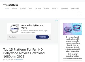 How theinfohubs.com looks like on a tablet such as an iPad.