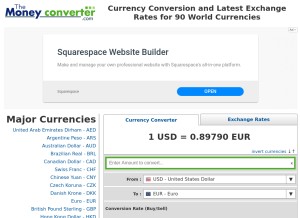 How themoneyconverter.com looks like on a tablet such as an iPad.