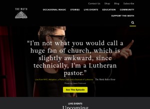 How themoth.org looks like on a tablet such as an iPad.