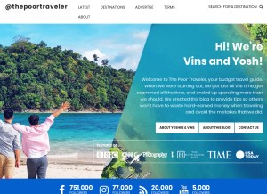 How thepoortraveler.net looks like on a tablet such as an iPad.