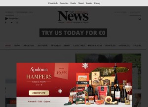 How theportugalnews.com looks like on a tablet such as an iPad.