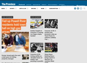 How theprovince.com looks like on a tablet such as an iPad.