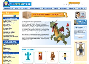 How thepuppetstore.com looks like on a tablet such as an iPad.