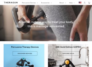 How theragun.com looks like on a tablet such as an iPad.