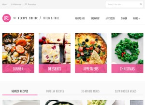 How therecipecritic.com looks like on a tablet such as an iPad.