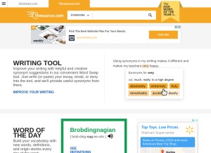 How thesaurus.com looks like on a tablet such as an iPad.