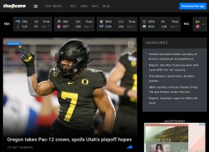 How thescore.com looks like on a tablet such as an iPad.
