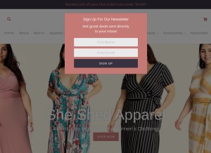 How thesheshedapparel.com looks like on a tablet such as an iPad.