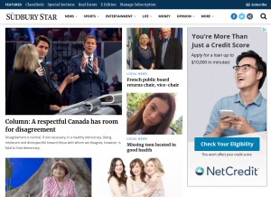 How thesudburystar.com looks like on a tablet such as an iPad.