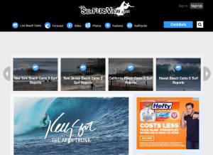 How thesurfersview.com looks like on a tablet such as an iPad.