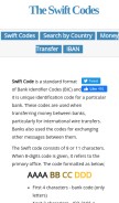 How theswiftcodes.com looks like on a mobile device such as an iPhone.