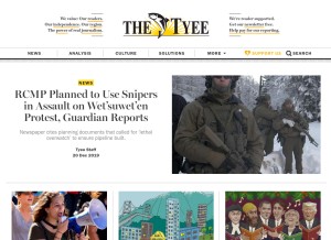 How thetyee.ca looks like on a tablet such as an iPad.