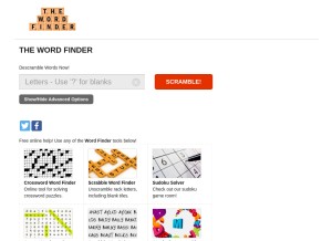How thewordfinder.com looks like on a tablet such as an iPad.
