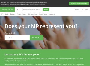 How theyworkforyou.com looks like on a tablet such as an iPad.